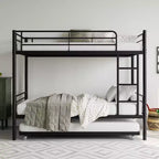 MAYEERTY Lit superposé noir en métal, taille double, avec lit gigogne, échelle, barrière de sécurité pleine longueur, sans bruit, pas besoin de sommier tapissier