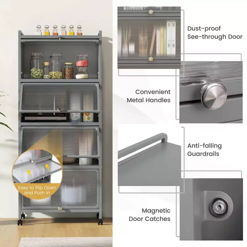Meuble de cuisine Costway à 5 niveaux avec rangement, buffet mobile pour micro-ondes, portes basculantes, blanc/noir/gris/vert