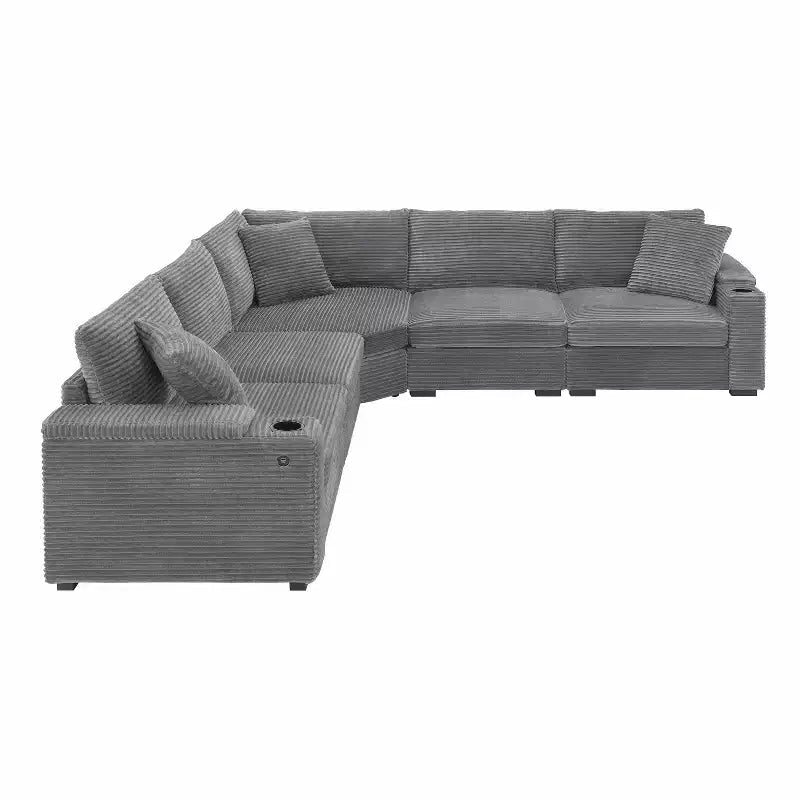 Canapé d'angle modulable en velours côtelé 106 avec accoudoir, rangement, porte-gobelets, chargeur USB et canapé modulaire surdimensionné confortable