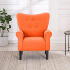 Fauteuil d'appoint moderne Erommy, fauteuil à dossier haut, canapé simple en tissu rembourré avec boutons et pieds en bois pour salon