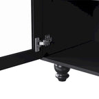 Meuble TV de ferme noir et noyer foncé avec étagères et portes en verre trempé pour téléviseurs jusqu'à 70 po