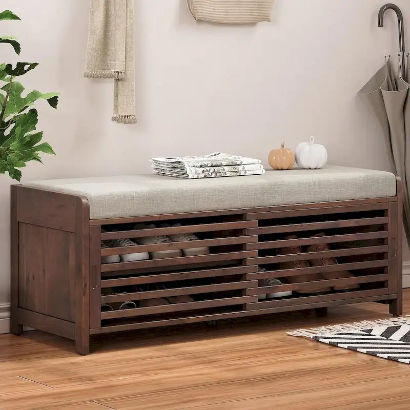 Banc de rangement en bois massif 43.30 avec stores contemporains à l'aspect vieilli