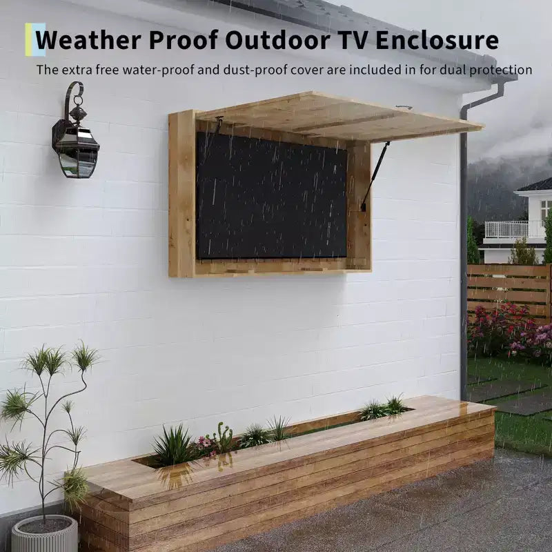 Meuble TV d'extérieur 55 pouces, cache-télévision en bois massif résistant aux intempéries avec support réglable 4D et porte rabattable (convient aux téléviseurs de 44 à 55 pouces)