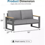Heynemo Causeuse d'extérieur en aluminium, canapé de terrasse en métal résistant aux intempéries, fauteuil de canapé de patio pour porche, jardin et arrière-cour