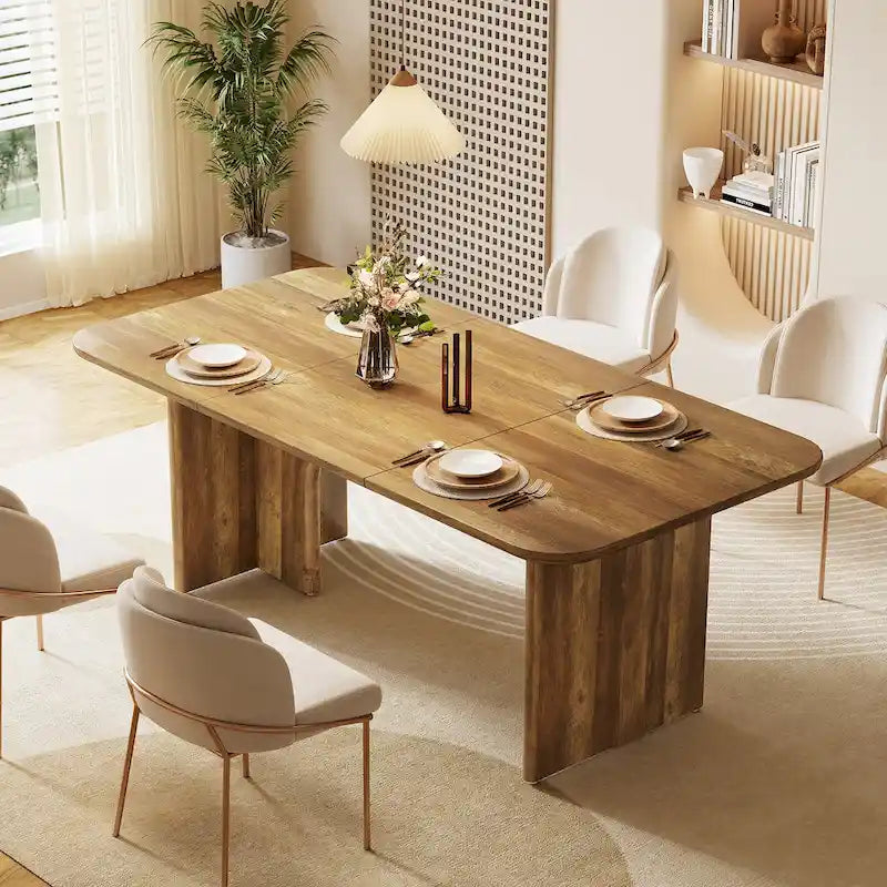 Grande table de salle à manger de 160 cm pour 4 à 6 personnes, table de cuisine rectangulaire moderne