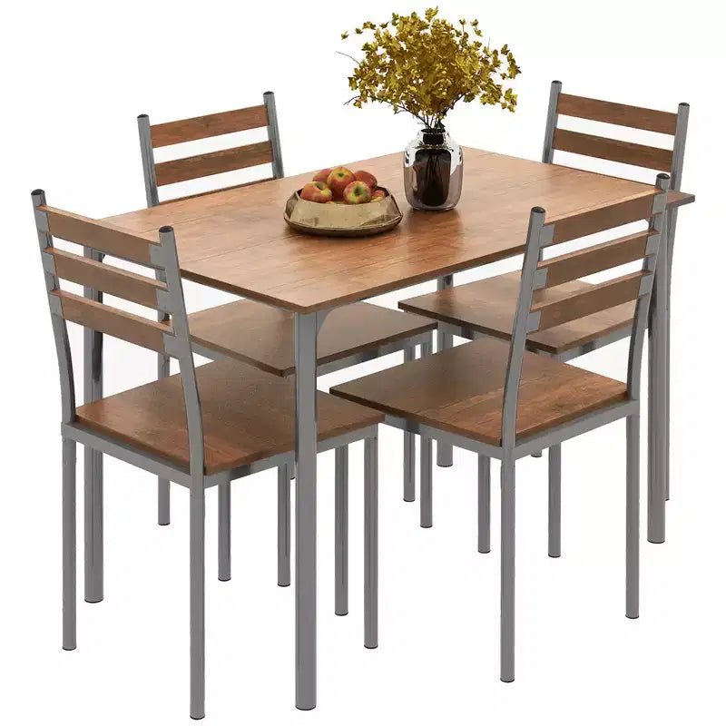 HOMCOM Ensemble table de salle à manger/cuisine de style moderne 5 pièces, 1 table et 4 chaises avec pieds en métal, convient pour l'extérieur