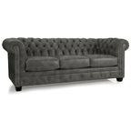 Canapé Chesterfield en cuir italien pleine fleur touffeté Hancock - 31 H x 86 L x 40 P