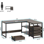 Bureau d'angle en L réversible de 59 po avec tiroirs de rangement, gris