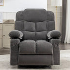 Fauteuil inclinable gris surdimensionné avec fonctions de chauffage et de massage, inclinaison à 150°, bascule à 30°, port USB pour la recharge et 2 porte-gobelets