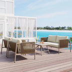 Ensemble de patio en corde d'extérieur 4 pièces pour 4 personnes avec coussins et table en verre