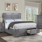 Lit plate-forme de rangement contemporain Tona de Furniture of America, en bois gris, avec lumières LED