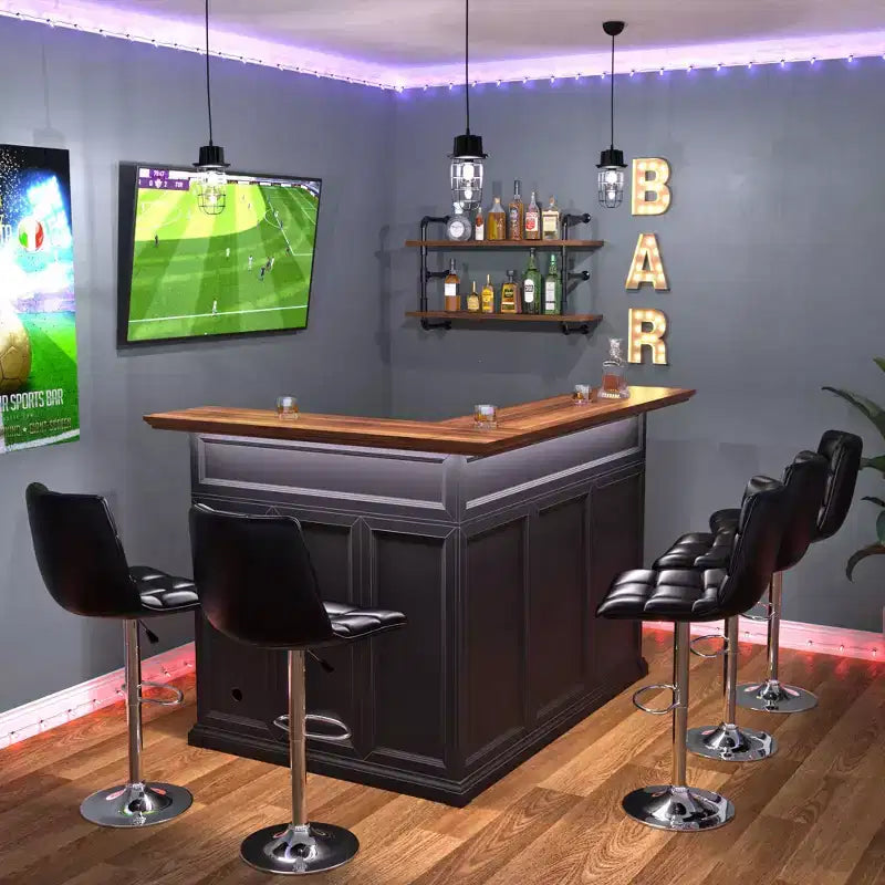 GDLF Meuble de Bar d'Angle en Forme de L avec Espace Réfrigérateur, Grande Table de Bar Moderne pour Sous-sol