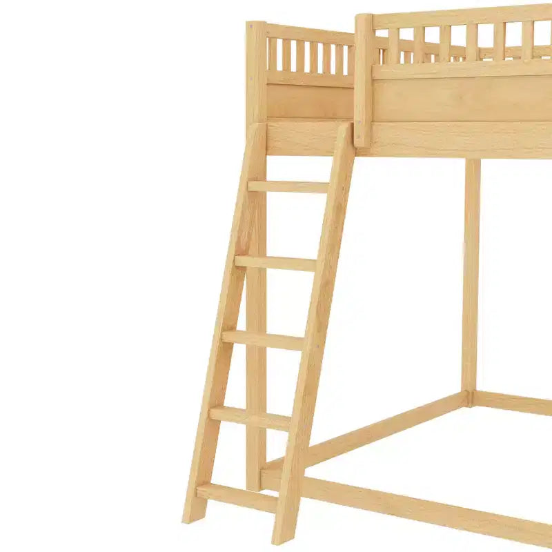 Lit mezzanine Bellemave avec tête de lit rembourrée et étagères de rangement, cadre de lit mezzanine en bois massif avec échelle et toboggan pour enfants