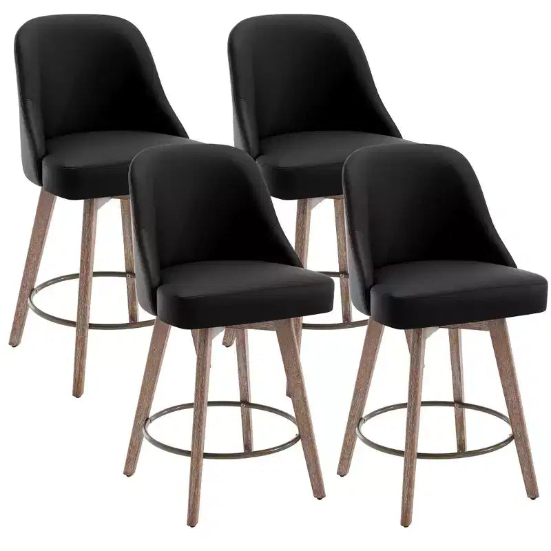 Lot de 4 tabourets de bar pivotants à hauteur de comptoir Bekrvio 26 po avec dossiers et pieds en bois, tabourets de bar rembourrés en tissu lin/similicuir pour îlot de cuisine