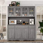 Famapy 61.2W Armoire de rangement grise Buffet Vaisselier de cuisine avec garniture de base ornée : Alliance d'élégance et d'utilité
