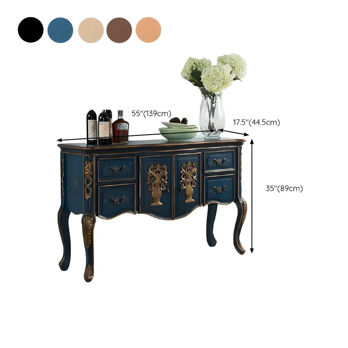 Console de rangement en bois de café avec tiroirs