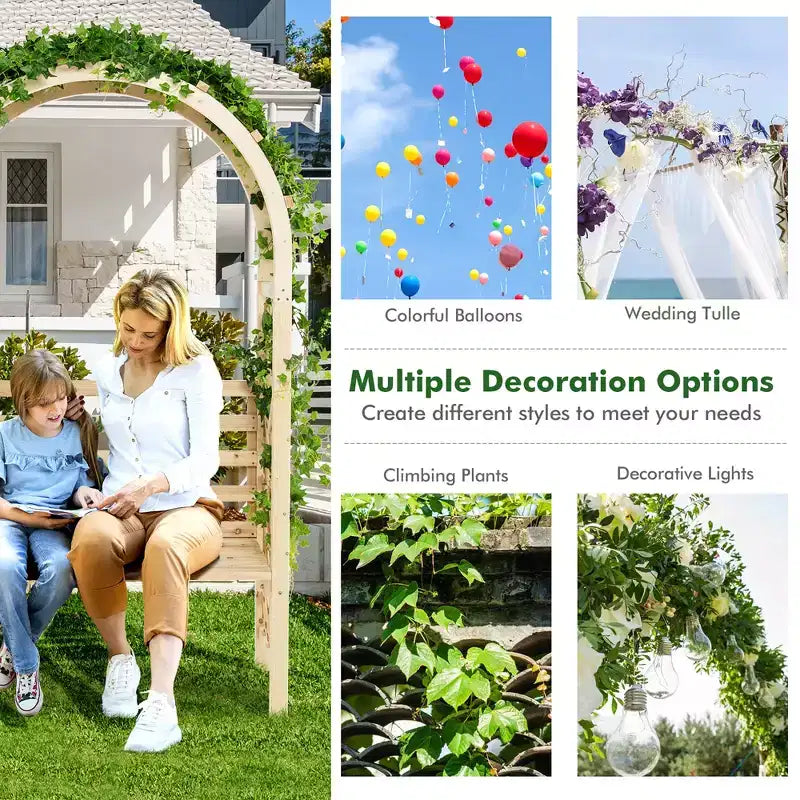 Costway Banc de jardin en bois avec arche de pergola et treillis pour patio/dossier