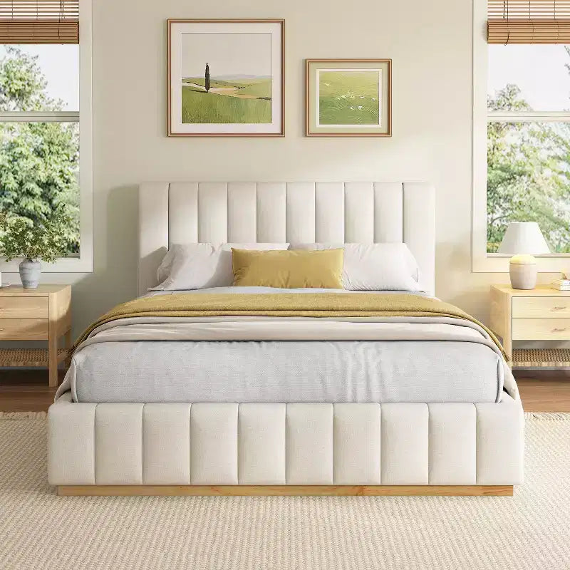 Lit en tissu moderne rayé Christopher Knight Home Buchanan avec tête de lit