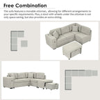 Canapé d'angle 4 places avec lit gigogne, pouf, ports USB et tablette rabattable