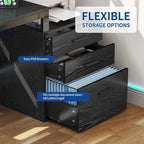Bureau d'angle en L de 165 cm avec LED RVB, support d'écran et armoire de rangement – 1 personne | Blanc / Chêne / Gris anthracite / Noir
