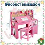 Bureau et chaise d'étude pour enfants avec rangement, bureau d'étude pour enfants avec étagère et plateau inclinable, table en bois pour enfants avec meuble de rangement pour les 3-8 ans