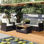 Heynemo Ensemble de mobilier de patio 4 pièces, salons de conversation de patio en osier tout temps avec table basse à 2 niveaux, canapé d'extérieur