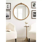 Miroir mural rond encadré 30" x 30" - Finition antique dorée, aucun assemblage requis