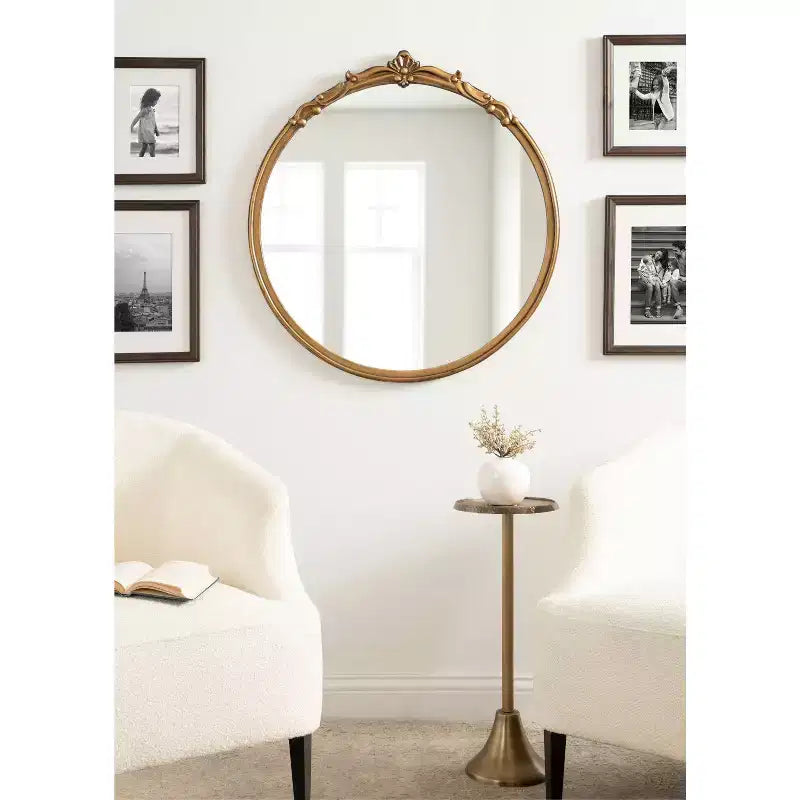 30" x 30" Round Framed Wall Mirror - Gold Antique Finish, No Assembly Required