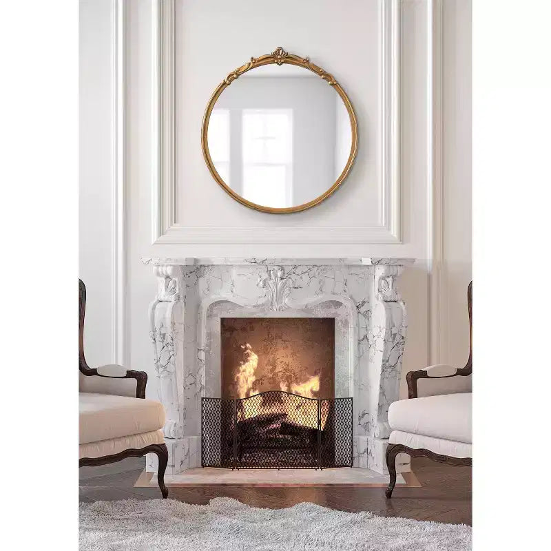 30" x 30" Round Framed Wall Mirror - Gold Antique Finish, No Assembly Required
