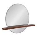 30" x 24" Fosset Round Frameless Mirror with Shelf Walnut Brown - Kate & Laurel All Things Decor: Chic Beveled Edge, Mango Wood