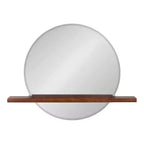 Miroir rond sans cadre de 30 po x 24 po avec étagère – Noyer brun, bord biseauté, bois de manguier