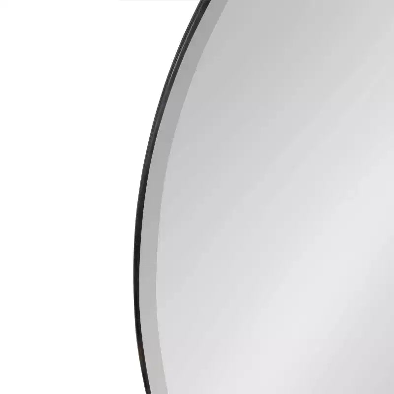 30" x 24" Round Frameless Mirror with Shelf - Walnut Brown, Beveled Edge, Mango Wood