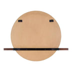 Miroir rond sans cadre de 30 po x 24 po avec étagère – Noyer brun, bord biseauté, bois de manguier