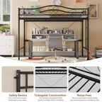 Lit mezzanine double avec échelle amovible et garde-corps de sécurité intégral, lit mezzanine double avec cadre en métal robuste d'une capacité de 180 kg, gain de place.