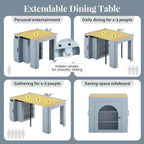 Table à manger extensible Whisen, table îlot mobile roulante avec 3 rallonges amovibles, meuble de rangement