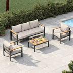 Salon de jardin en aluminium, canapé d'extérieur modulable avec 5 coussins épais, 4 accoudoirs et table basse pour jardin, terrasse, arrière-cour