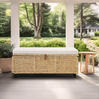 Banc de rangement en osier avec coussin pour chambre à coucher, salon, véranda - 47 H X 110 L X 47 P