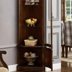 Meuble d'angle classique en bois d'hévéa marron avec porte vitrée