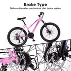 NAYSAYE Vélo VTT 26 Pouces avec Dérailleur 21 Vitesses Double Frein à Disque pour Adolescents et Femmes, Rose, 65*24.8*37.4