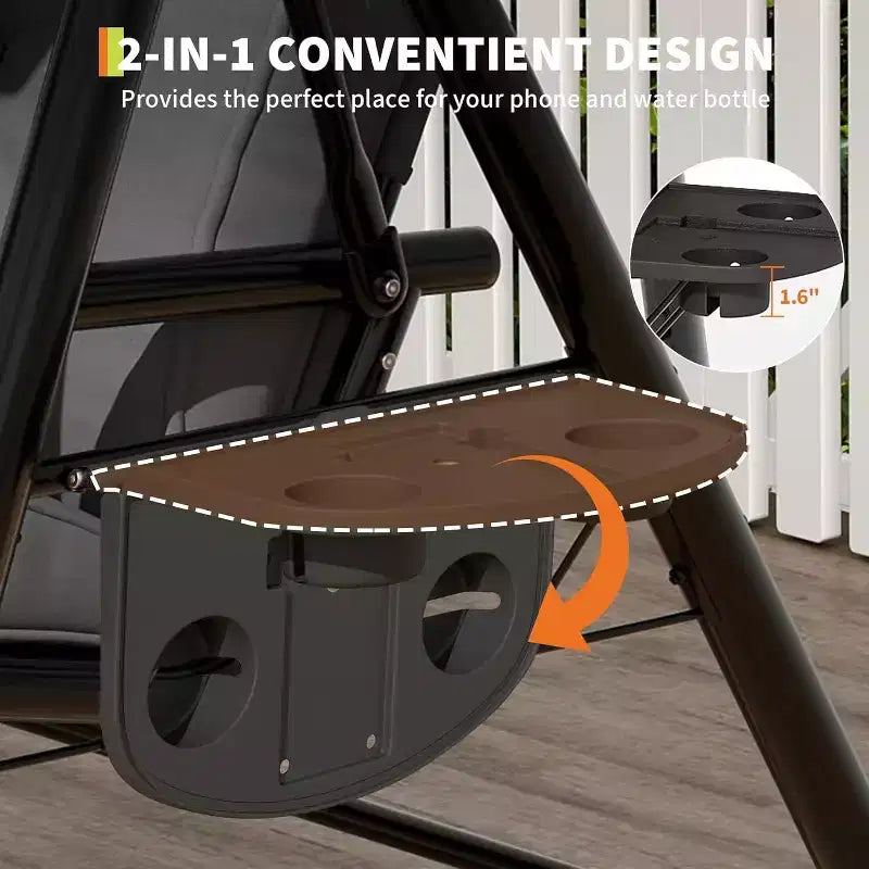 Balançoire de jardin 2 places avec auvent, assise rembourrée, cadre en fer robuste, banc d'extérieur résistant aux intempéries pour patio, balcon ou arrière-cour