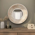 Miroir mural en bois 35x35 avec effet blanchi crème - Olivia & May : Aucun assemblage, cadre en MDF, usage intérieur