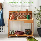 Table de rempotage de jardin en bois d'extérieur Best Choice Products, plan de travail avec tiroir de rangement et étagère ouverte