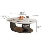 Table basse ovale moderne Pandora 51 avec plateau en pierre frittée brillante, table basse de luxe, pieds en acier inoxydable pour salon
