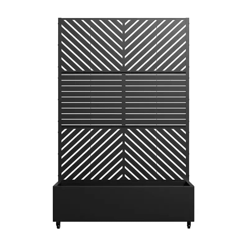 MAYEERTY Jardinière avec treillis en fer noir, ligne parallèle 01, style combiné classique à persiennes, 183x119x41cm, ensemble de 3 pièces