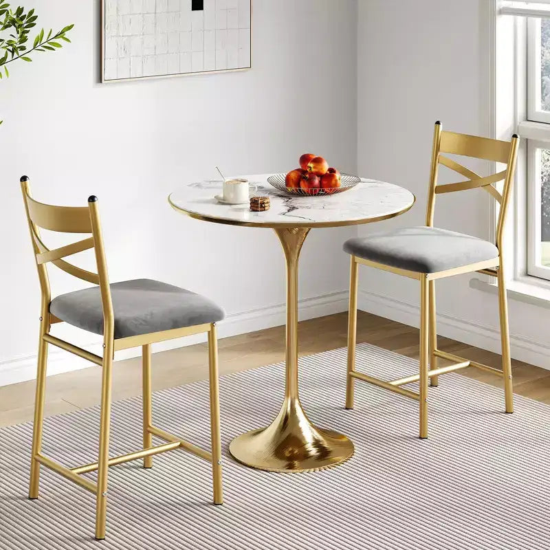 Lot de 4 tabourets de bar, chaises de bar rembourrées en PU, chaises d'îlot de cuisine avec dossier en X et repose-pieds en métal, chaises de comptoir noires