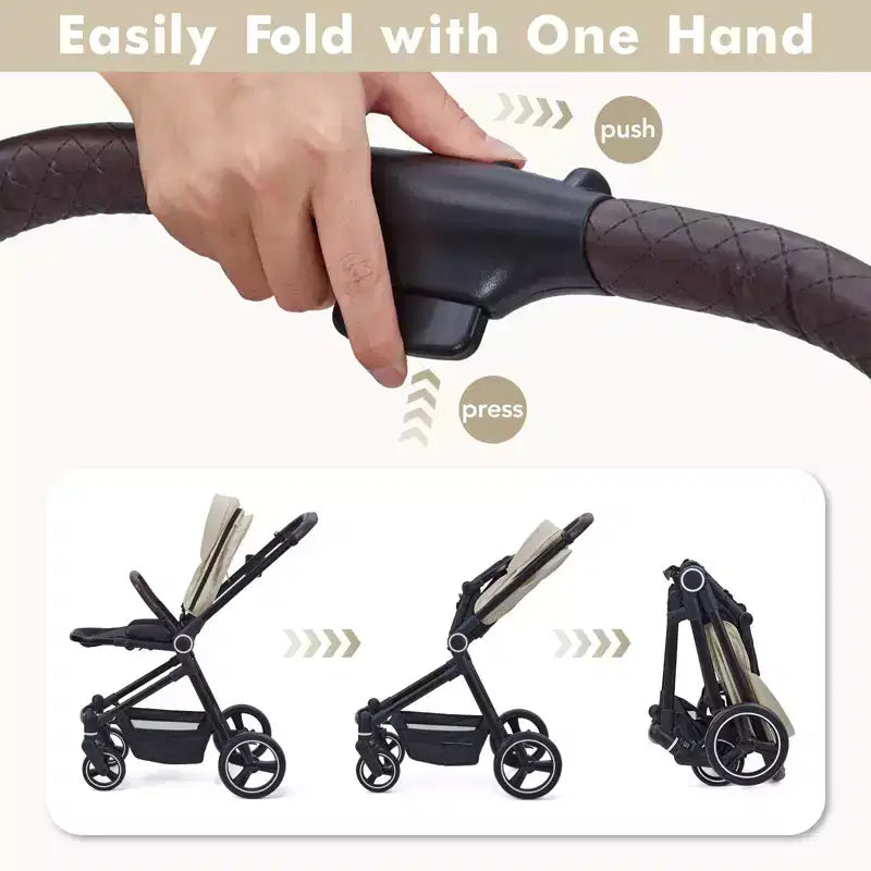 Poussette Bébé, Poussette Pliante - Poussette Haute pour Nouveau-né et Tout-petit, Landau Convertible avec Dossier Réversible