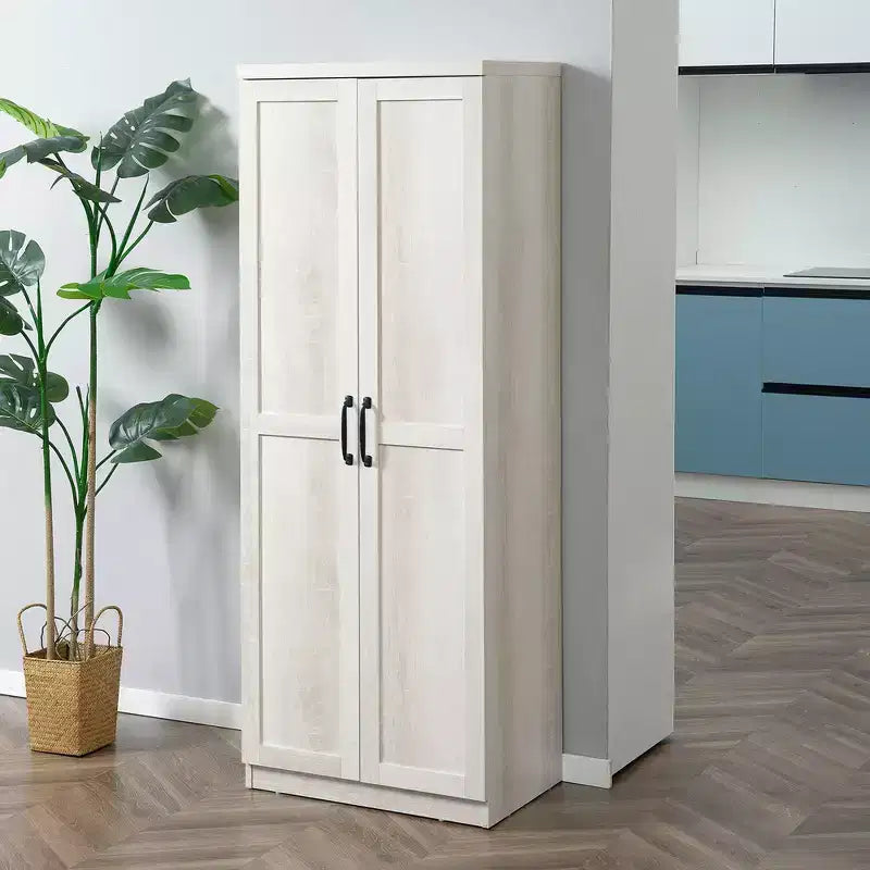 Garde-manger de cuisine 2 portes de 160 cm, meuble de rangement autoportant avec 5 étagères et 2 étagères réglables pour salle à manger