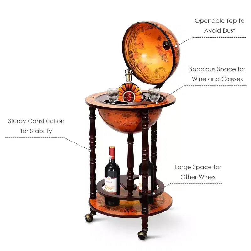 Minibar Costway de 17,5 po en forme de globe terrestre, style italien du XVIe siècle, avec support pour bouteilles d'alcool
