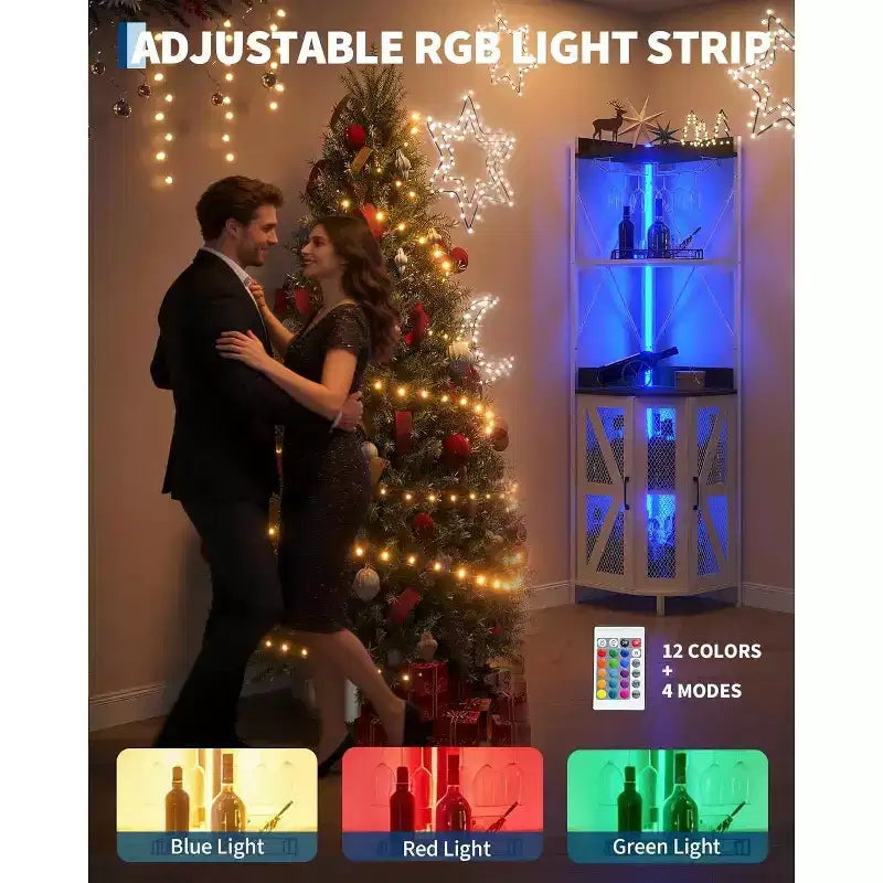 Meuble de bar d'angle Garvee à 5 niveaux, meuble à liqueurs de 181,6 cm de haut avec lumières LED pour la maison