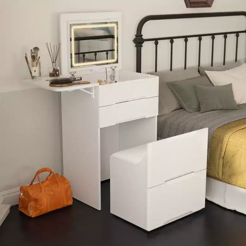 Famapy Coiffeuse de rangement blanche pliable - Table de maquillage compacte avec organisation